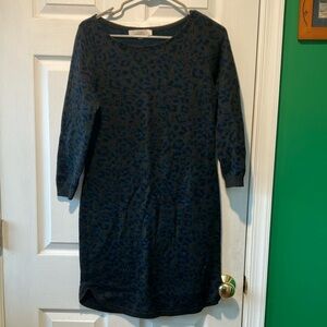 LOFT Navy Blue Animal Print Shift Dress sweater dress Grey blue small mob wife